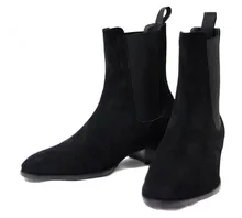 

Suede Leather Men Chelsea Boots Med Heel Black Ankle Boots Shakeskin Leopard Prints Casual Men Shoes High Quality Plus Size