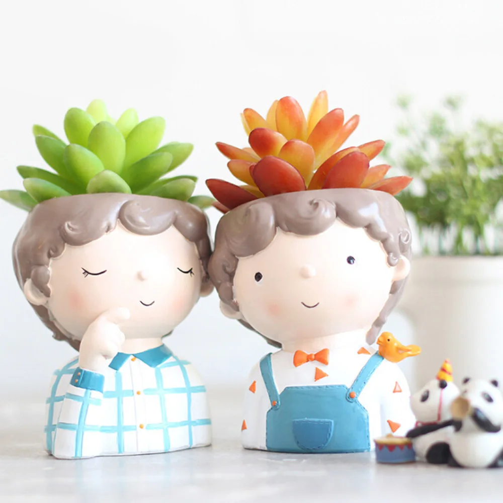 Мультфильм мальчики девочка бонсай из суккулентов горшок цветок DIY ваза цветочные горшки для сада цветочный горшок для офиса домашний декор рабочего стола