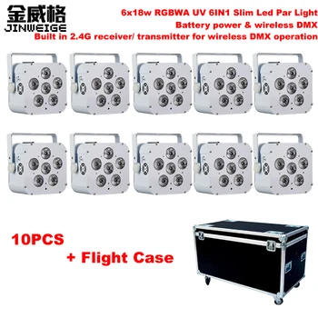 

Free Shipping 10pcs/Lot With Flightcse 6x18w RGBWA UV 6IN1 Wireless DMX Slim Par Can Light Uplight Wedding Party Decoration