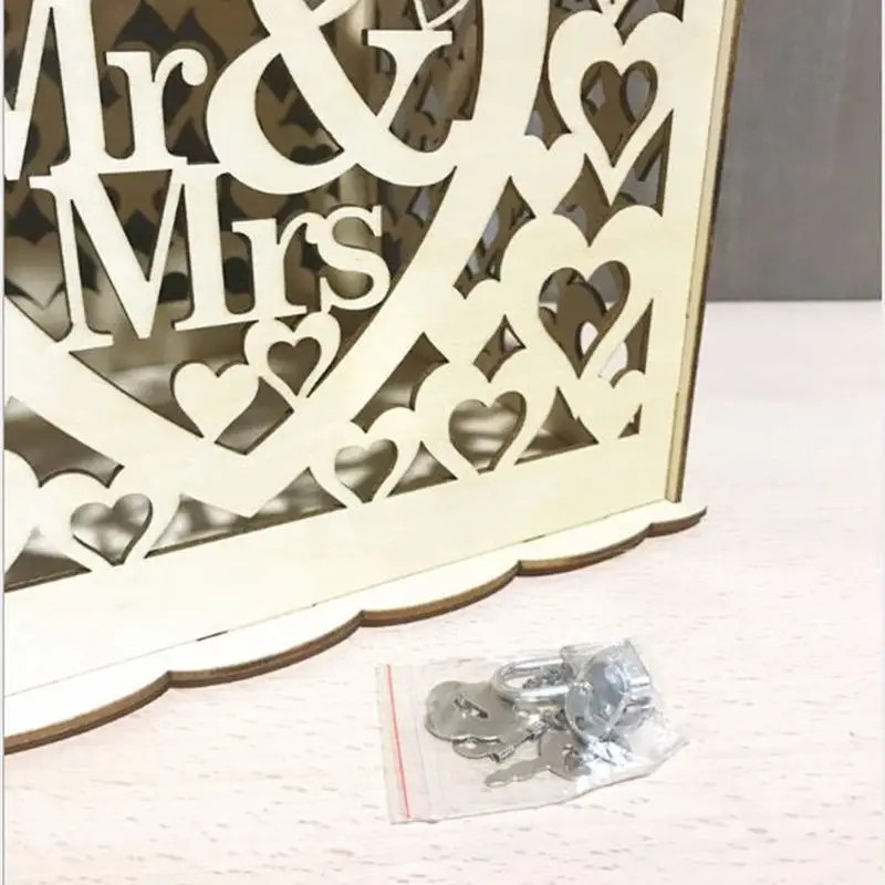 DIY Mr Mrs сердце свадебная открытка коробка деревянная коробка для денег с замком подарочные коробки для хранения для дня рождения Свадебные украшения