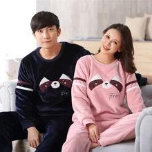 Зимний фланелевый женский пижамный комплект коралловый флис леди мультфильм пижамы мужские женские пижамы Повседневная Пижама 3XL домашняя одежда