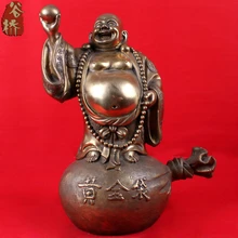 Bronze sculpture, crafts gold bags laughing buddha maitreya decoration lucky home decoration
