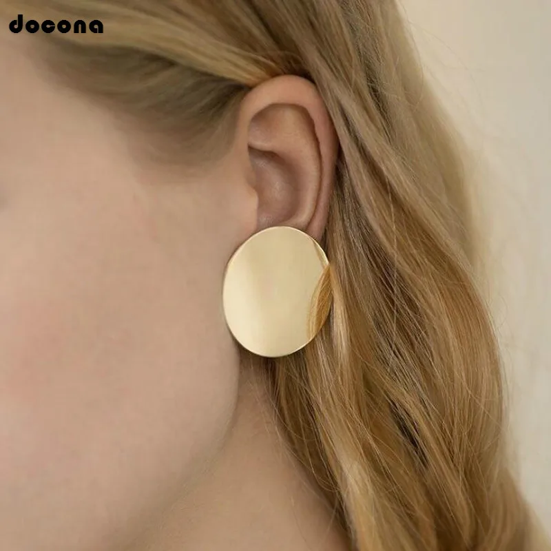 

Docona Punk New Arrival Simple Style Round Shape Design Gold Color Stud Earrings For Women Ladies Jewelry Drop Shipping 4977