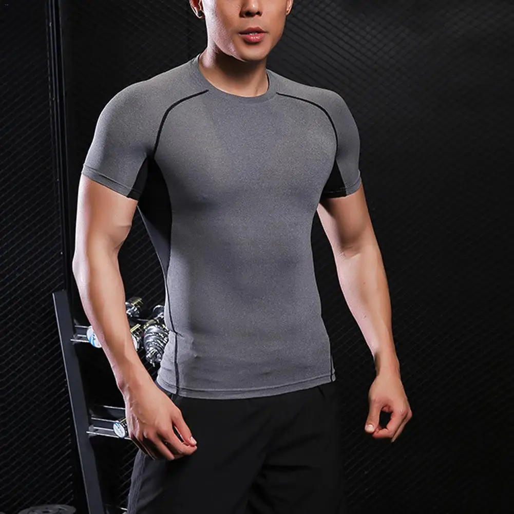 Мужские спортивные тренировочные футболки одежда для фитнеса тренерский костюм облегающий дышащий Pro с коротким рукавом для тренировок одежда - Цвет: Gray