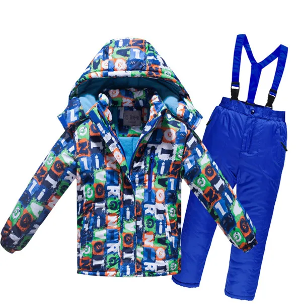Г. Новое поступление, Детские Зимние костюмы зимняя куртка с буквенным принтом для мальчиков и девочек комплект из 2 предметов, теплый лыжный костюм для детей - Цвет: Синий