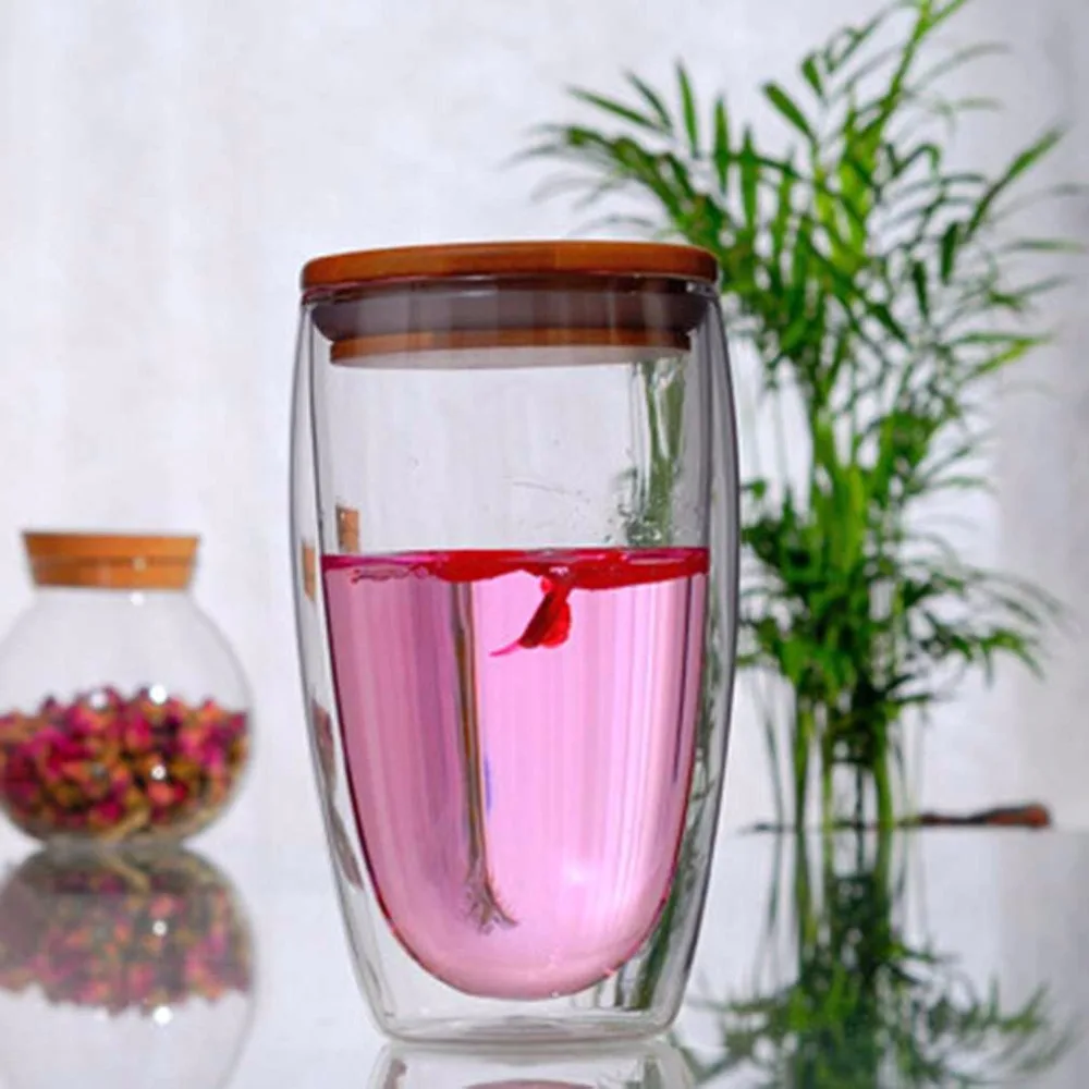 Двухслойный настенный прозрачный стакан для чая чашка+ бамбуковый набор крышек стеклянная кофейная чайная изоляция молока 250 мл/350 мл/450 рюмка, мл