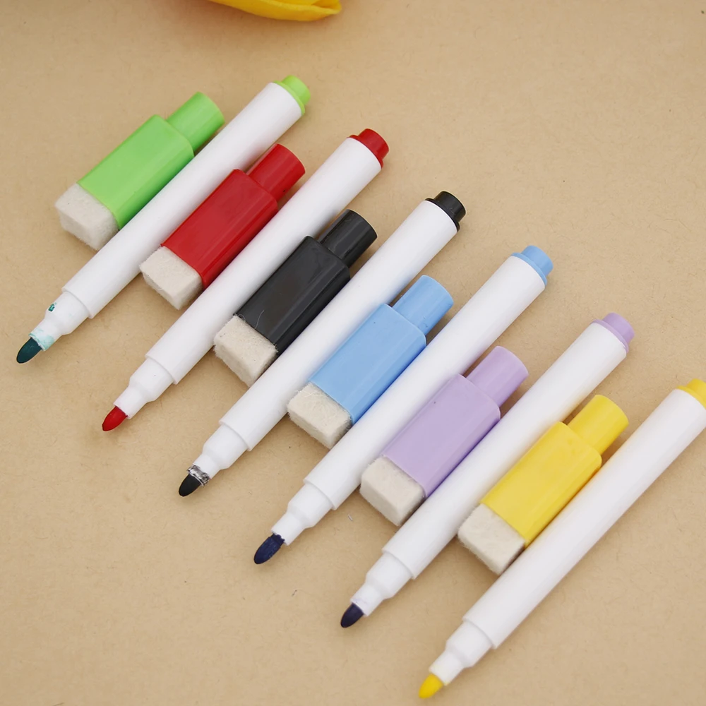 6 шт./партия, цветная черная школьная белая Классная доска, ручка, Сухие белые маркеры для доски, встроенный ластик для студентов, детская ручка для рисования