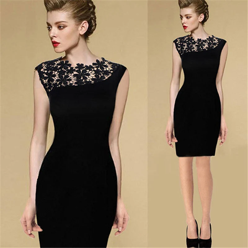 

Casual Dress Summer Black Sexy Women Stretch Evening Party Lace Slim Bodycon Pencil Dresses Vestidos Crochet Elegant Dress