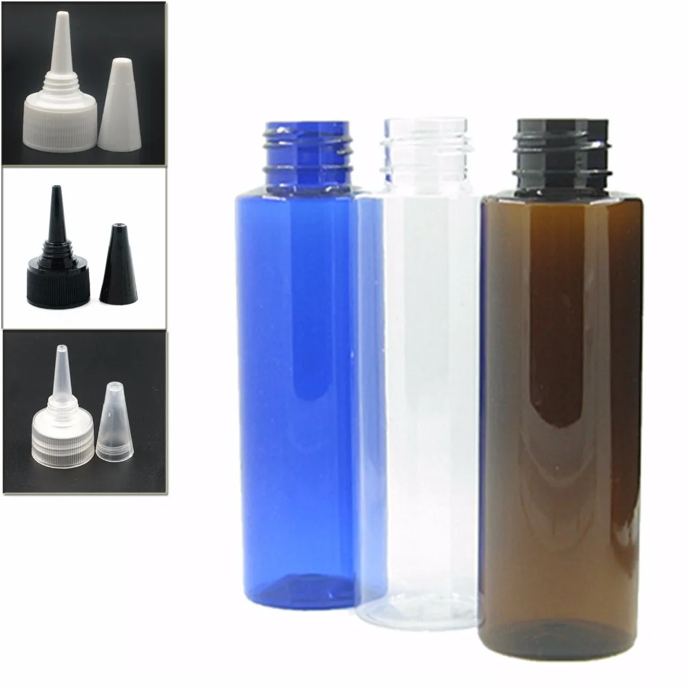

100ml empty clear/blue/amber Cylinder Plastic Bottles pet bottle with transparent/white/black tWist-open dispensing cap x5