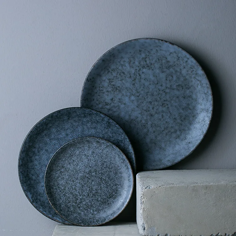 

NIMITIME Ceramic Marble Round Solid Dinner Plate Steak Food Dessert Plate Dish Tableware