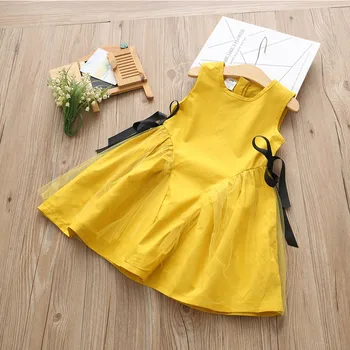 

2019 Summer 3 4-12 Years Children's Elegant Princess Sold Color Bow Lace Patchwork Kids Sundress Tank Girls Dress 10 To 12 Years