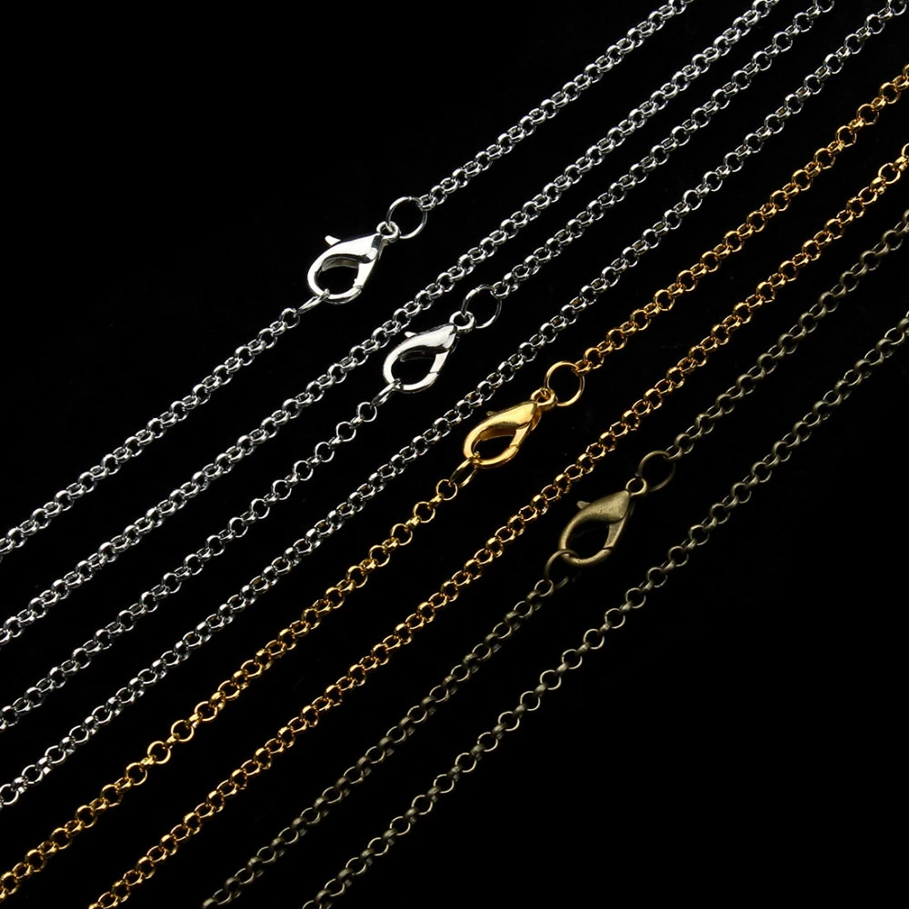

10pcs/lot Gold Silver Antique Bronze Color 3mm Round Link Chain Necklace with Lobster Clasp 60cm Fit DIY Jewelry Making Findings