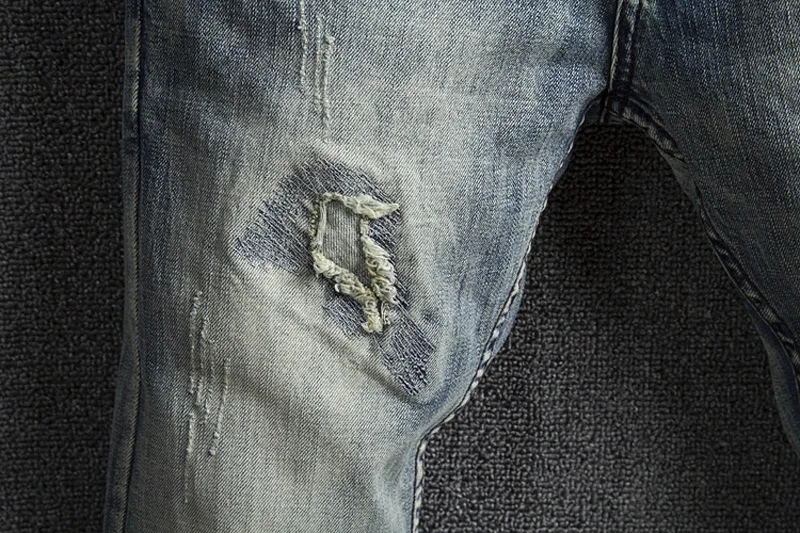 Модная уличная Для мужчин джинсы Slim Fit Ретро Error source эластичные мужские джинсы искусственно состаренные брюки Винтаж дизайнер хип-хоп