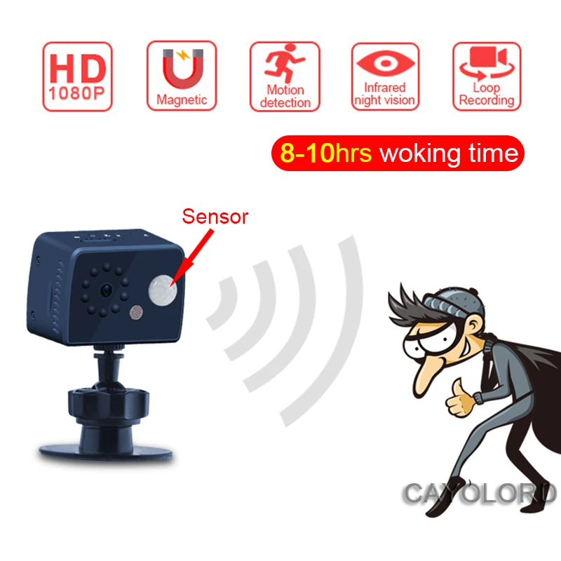 

8-10Hrs Long Recording Time Standby HD 1080P Mini Small Magnet Camera Car Home Night Vision Auto PIR Monitoring 128GB