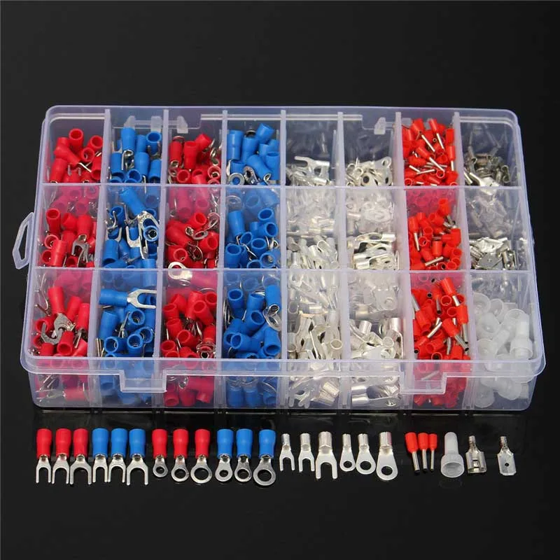 

1000Pcs Electrical Wire Connector Insulated Crimp Terminals Kit Spade Assorted Set Fork Ring Assorted Set With Box