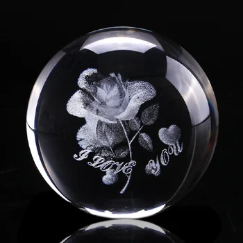 

60mm 3D Rose Crystal Ball Miniature Flower Globe Laser Engrave Quartz Sphere Home Decor Wedding Gift Ornament Birthday Gift