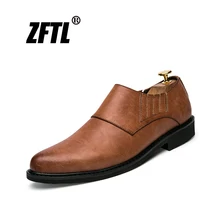 ZFTL New Men Casual Business shoes Genuine Leather Man British Dress shoes Male Slip-on Wedding shoes Spring Oxfords Black 029 brock engraved business casual leather shoes men oxfords dress wedding shoes male british breathable pointed shoes hjm89
