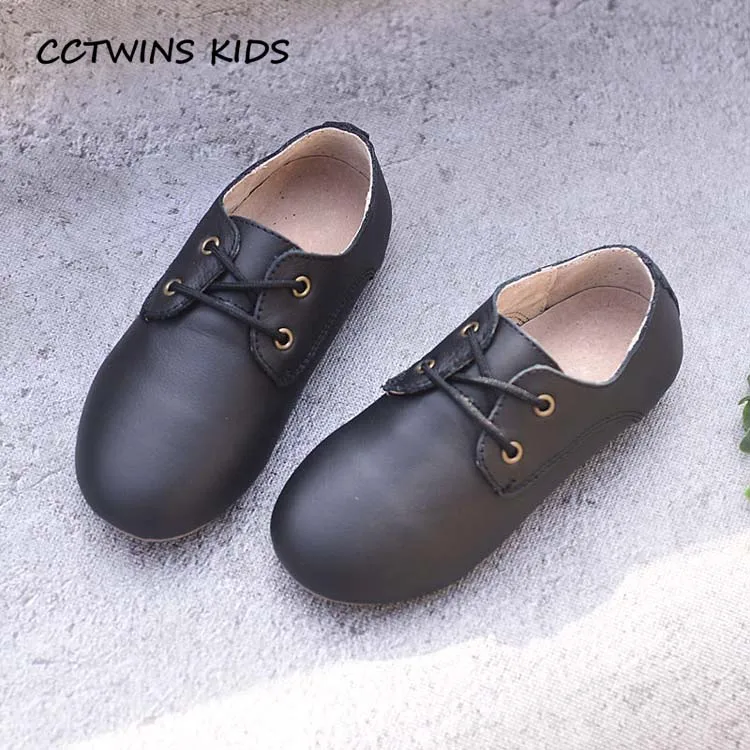 CCTWINS/ г.; Модная Повседневная Белая обувь из натуральной кожи на шнуровке для маленьких мальчиков и девочек; черные оксфорды на плоской подошве; G1408 - Цвет: Черный