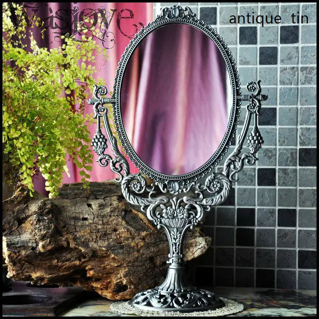 Винтажный Двойной ретро-столик из оловянного сплава для макияжа туалетный стол настольный декоративный зеркальный рельефный каркас для макияжа
