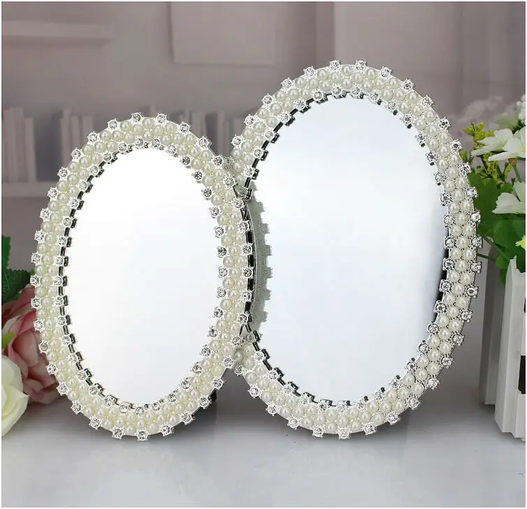 Европейское Современное овальное перламутровое настольное зеркало, металлическая рамка, зеркало, свадебное украшение, зеркало в рамке, украшение для дома HZJ010