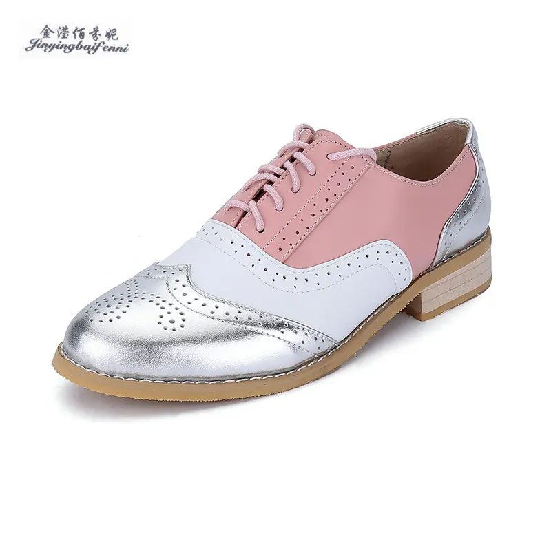 Genuine leather flat shoes women US size 13 handmade Color matching leather shoes vintage British style