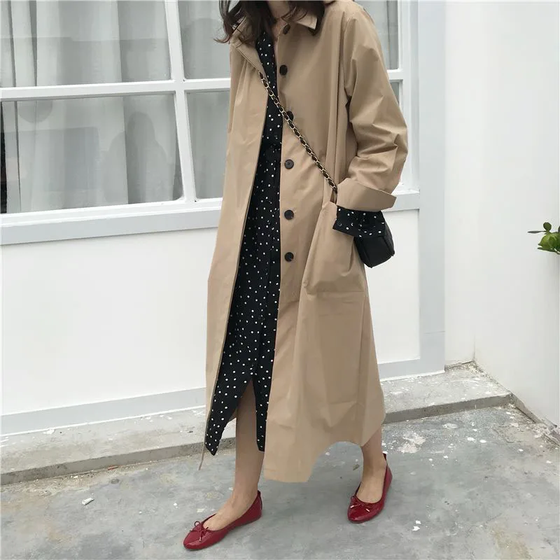 

Women Autumn Long Sleeve Double Breasted Long Trench Coat Female Pocket Straight Shirt Windbreaker Manteau Femme Hiver Overcoat