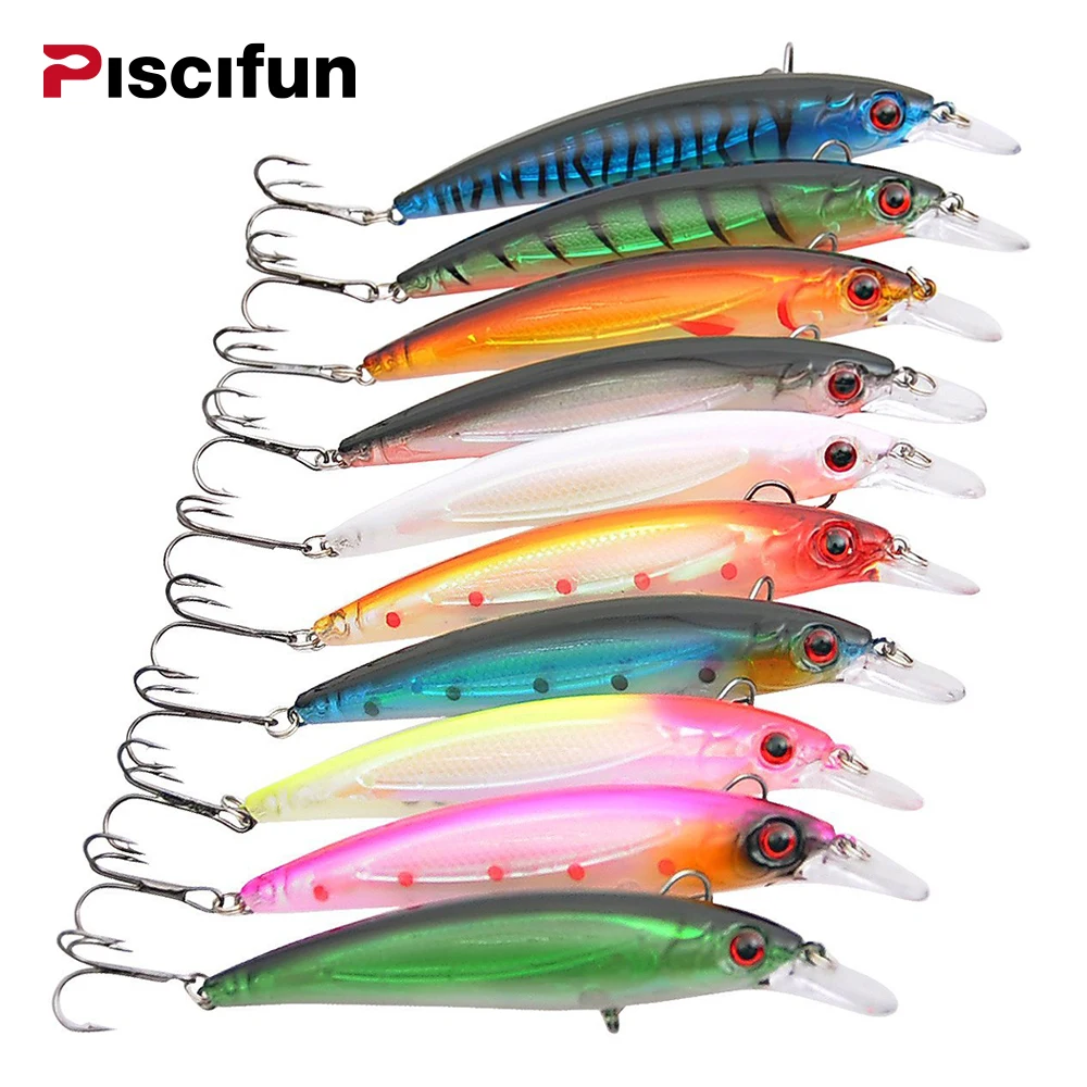 Piscifun 10шт minnow рыболовные приманки 11см 13,5 г 4# Крючки жесткие приманки бас свежая соленой воды