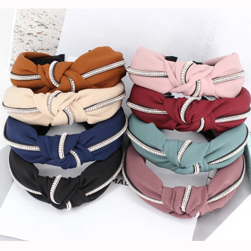 

New Rhinestone Hairbands For Women Girl Knotted Headband Fashion Flower Crown Head Hoop Hair Accessories Hair Bows Headdress