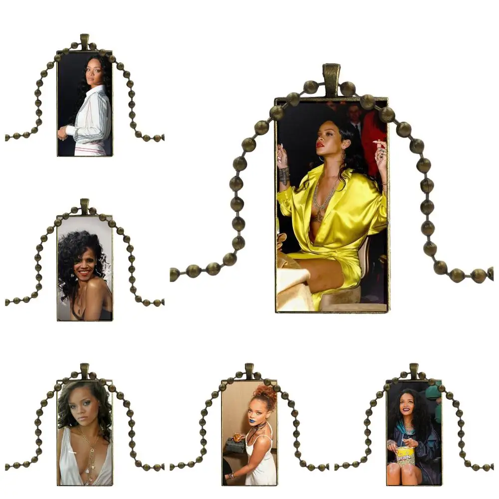 

EJ Glaze For Women Choker Jewelry With Bronze Plated Glass Cabochon Choker Long Pendant Rectangle Necklace Robyn Rihanna Fenty