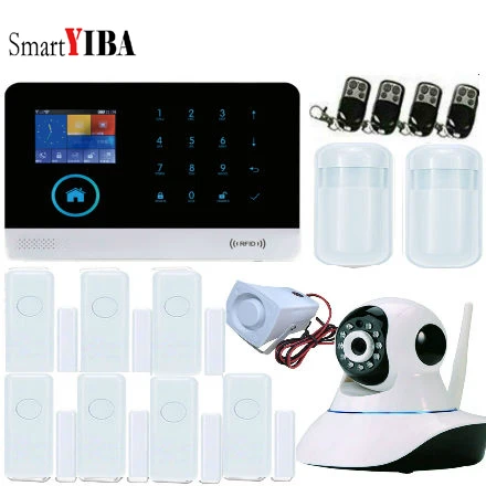 

SmartYIBA Touch Screen Sound Siren Home Security Alarm System Kit Wireless PIR Sensor Wireless Door/Window Sensor IP Camera