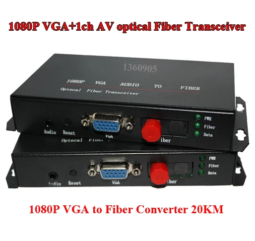 

1CH VGA HD AV Optical Fiber Optic Extender Converter 1080P VGA Audio To Fiber Optical transceiver single mode 20KM FC