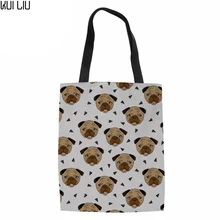 Хлопковая сумка для покупок для женщин Мопс печать сумки многоразовая эко-дружественная дорожная сумка для продуктов Девушка сумка на плечо