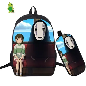 

2019 Ghibli Spirited Away No Face Man Backpack 2 Pcs/Set School Bag for Teenage Boy Girl Laptop Backpack Pencil Case Travel Bags