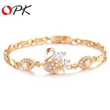 ОПК Винтаж «Лебединым» дизайном женщина с цепочкой ссылок Браслеты модные золотые Цвет кубический цирконий, свадебное украшение DM440