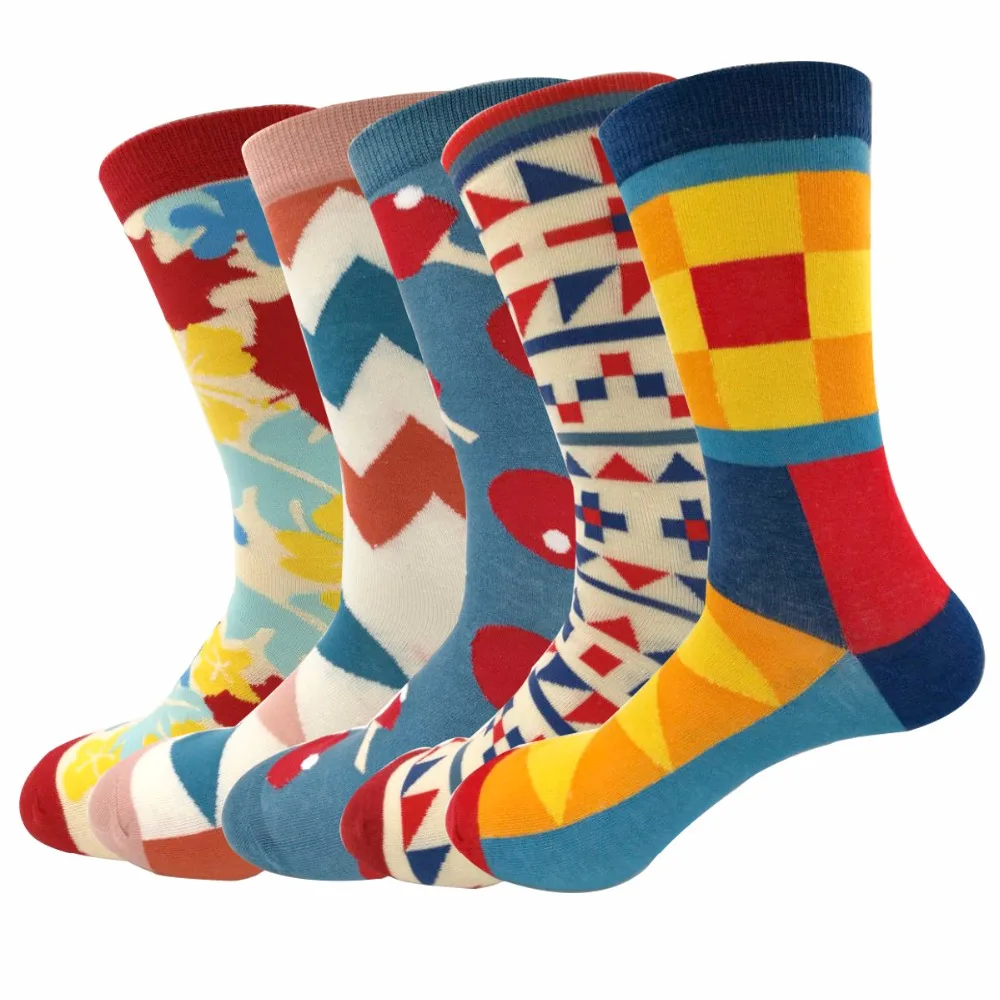 

WTEMPO 5 pair/lot Combed Cotton Socks with Pattern Women's Crew Skateboard Colored Funny Happy Socks Cool Sox Gift Long Harajuku