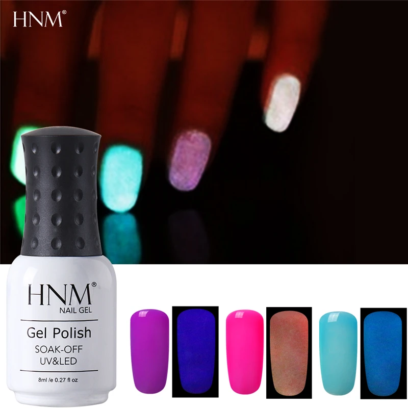 

HNM 8ML Luminous UV Nail Gel Polish Hybrid Varnish Night Glow In Dark Fluorescent Lucky Lacquer Gellak Gel Esmalte Base Top