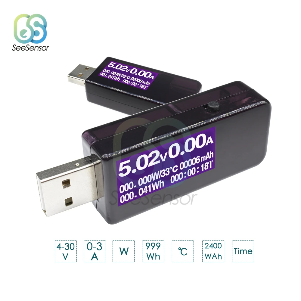 

7 in 1 USB Charger Tester LCD Digital Voltmeter Ammeter Power Capacity Temperature Voltage Current Meter Thermometer Wattmeter
