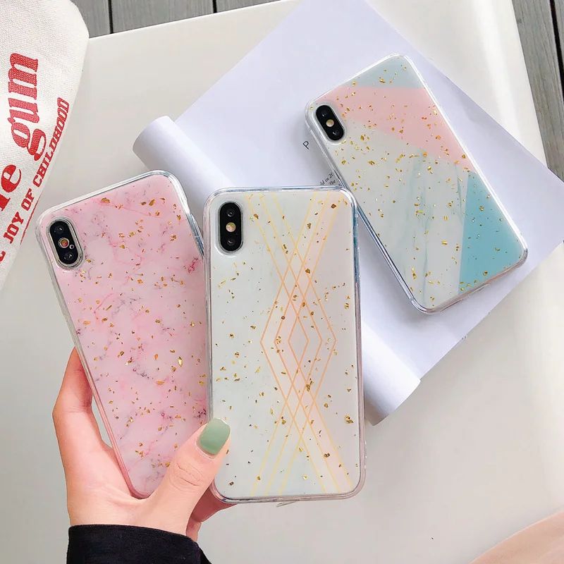 

Spliced Rhombus Triangle Case For iPhone 7 6 6S 8 Plus Candy Color Marble Case for iPhone XS Max XR X XS Soft TPU Glitter Cover