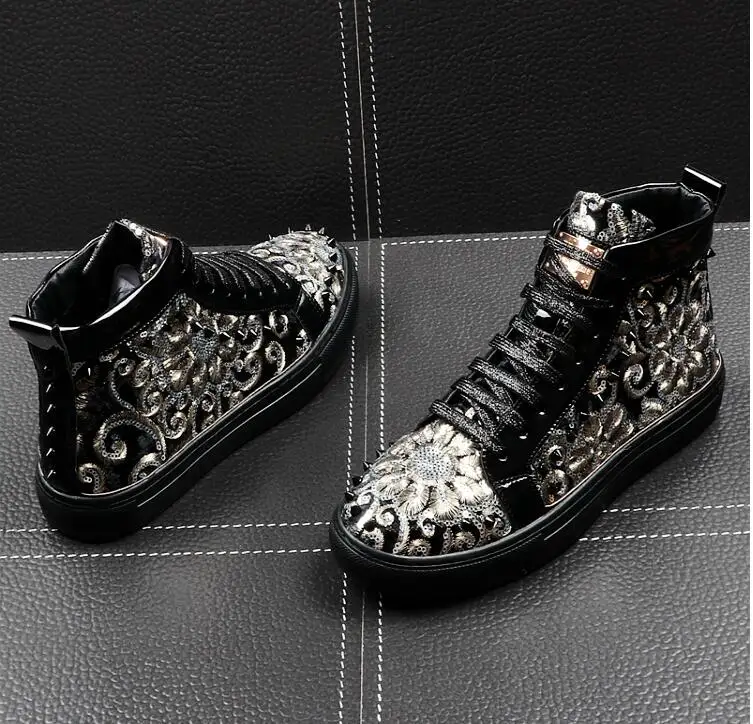 Loisirs Appartements Punk Rock Nationalité Tops Designer Chaussures Noir Haute Homme bleu Paillette Ccasins Hommes Mocassins Italie Rivet Casual Nouvelle AjS5Lqc4R3