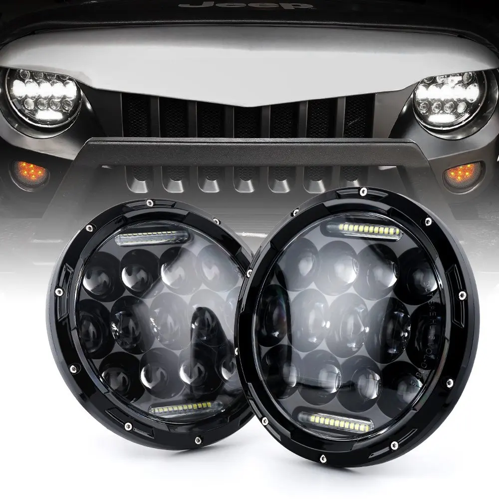 

7" Round LED Headlights White DRL / Amber Turn signal For Hummer H1 LED Projector DRL 7 inch Headlamp Lada niva 4x4