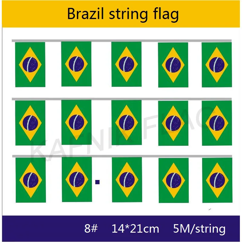

KAFNIK,Brazil string flag 5 meters 20 faces 14*24CM and 10 meters 30 faces 20*30CM Bar For Party Decoration