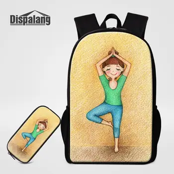 

Cartoon Kids Schoolbag For Teenagers Student Yoga Girl Printing 2pcs/set Backpack With Pencil Case 16 inch Children School Bag