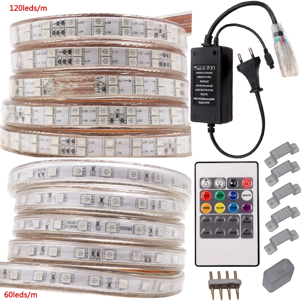 1 комплект Светодиодная лента 220 В переменного тока RGB 5050 SMD Водонепроницаемая
