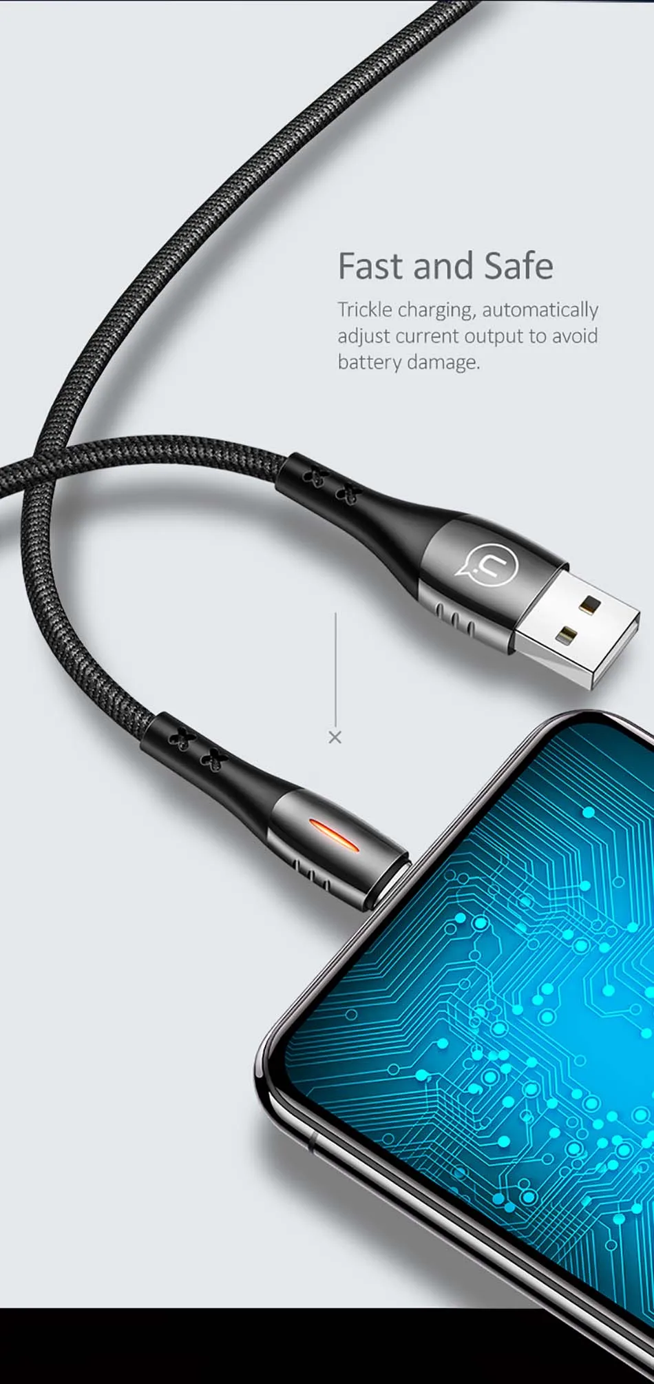 USAMS светильник ing автоматическое отключение кабеля для iPhone X Xr Xs 8 7 6 Plus светодиодный светильник USB кабель для iOS 12 11 10 9 кабели быстрой зарядки