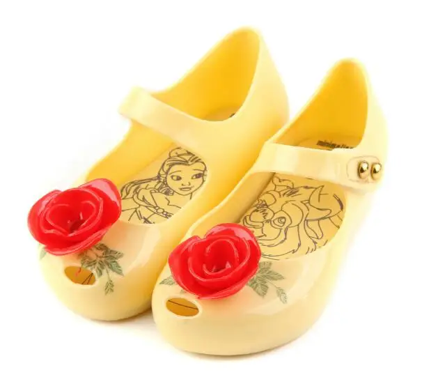 

2018 Summer Jelly Girl Sandals Rain Shoes PVC Beauty And Beast Rose Flower Comfort Kids Water Sandal Shoe Toddler