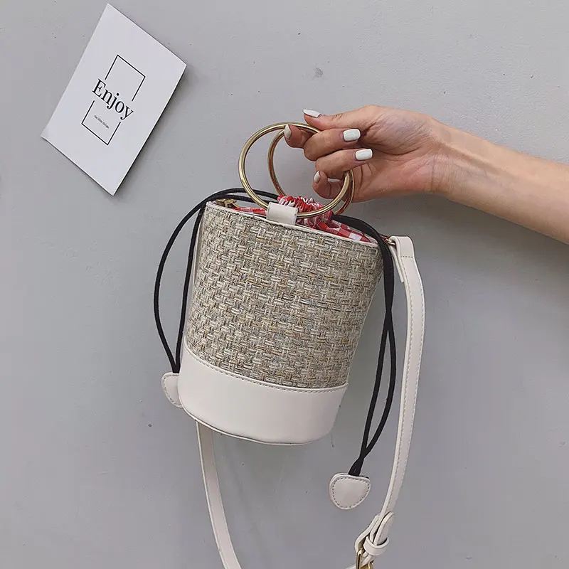 

edition small bag new female 2019 han edition brim texture bucket bag leisure joker contracted worn thin shoulder bag