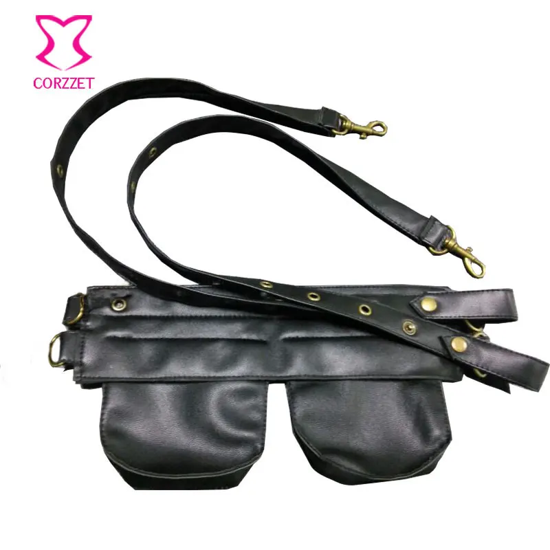 

Black Faux Leather Steampunk Pouch Belt Burlesque Corset Costume Accessories Sexy Gothic Pocket Belt Punk Rave Waist Bags
