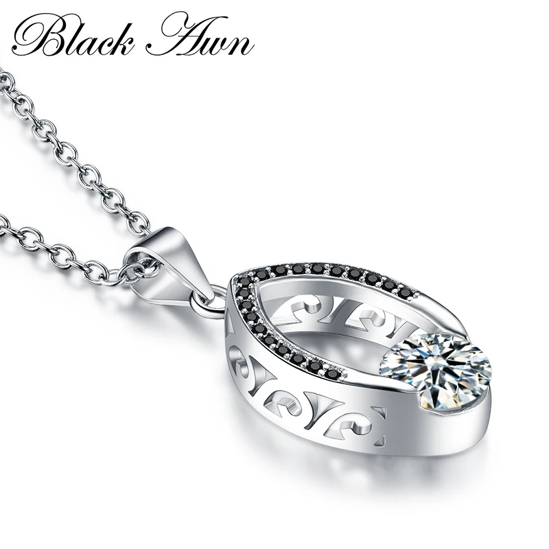 Черное AWN серебряное ожерелье из натуральной 925 пробы серебро слайд-украшения ожерелье женские ожерелья и подвески P086