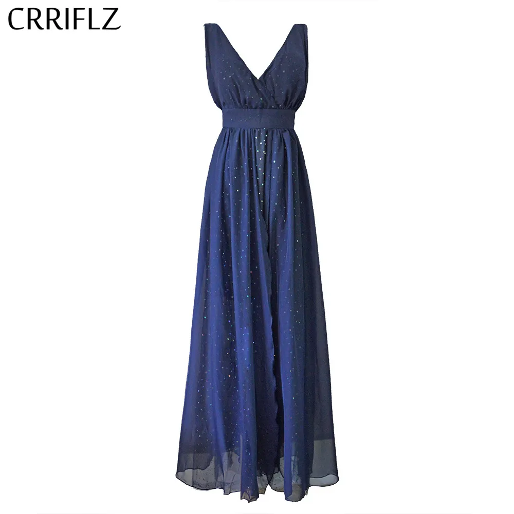 

Women's V-neck Halter Dress Waist Gauze Evening Long Dress Fashion Sexy Female Dress 2019 New Spring Summer