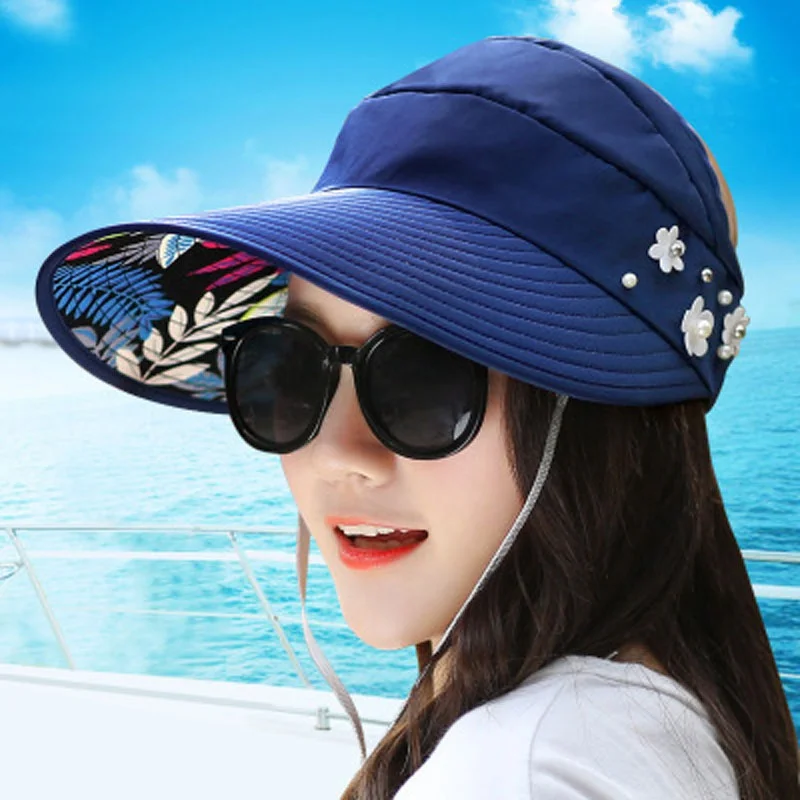 Средство для защиты от Солнца шляпа мужская пляжная альпинистская Стильная шляпа женская шляпа с пустым верхом Дамская мода козырек лето - Цвет: Синий